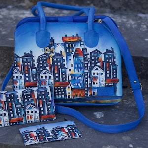 Hand Painted Leather Wallet & Bag For Women Urban Style Organic Tanned Leather Gift For Wife, Mother, Girlfriend, Daughter Unique Tote Bag image 1