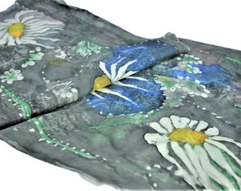 Handbemalter Schal aus reiner Seide, Blumenmuster, Damen Accessoire