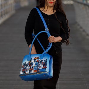 Hand Painted Leather Wallet & Bag For Women Urban Style Organic Tanned Leather Gift For Wife, Mother, Girlfriend, Daughter Unique Tote Bag image 14