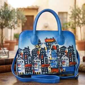 Hand Painted Leather Wallet & Bag For Women Urban Style Organic Tanned Leather Gift For Wife, Mother, Girlfriend, Daughter Unique Tote Bag image 9