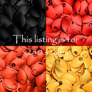 May include: A close-up image of 250 scales in black, red, and gold. This listing is for x250 scales.