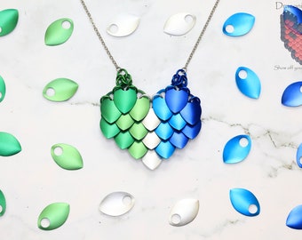 Gay Men Pride Dragon Scale Heart Necklace - Premium Anodized Aluminum