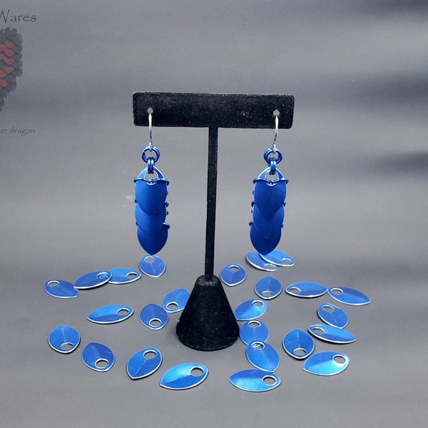 Dragon Scale Earrings - Blue Anodized Aluminum - 3 Scale