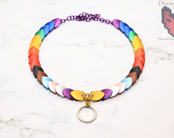 Intersex Progress Pride Dragon Scale Choker - Premium Anodized Aluminum