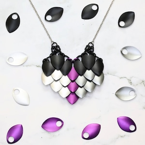 Demisexual Pride Dragon Scale Heart Necklace - Premium Anodized Aluminum