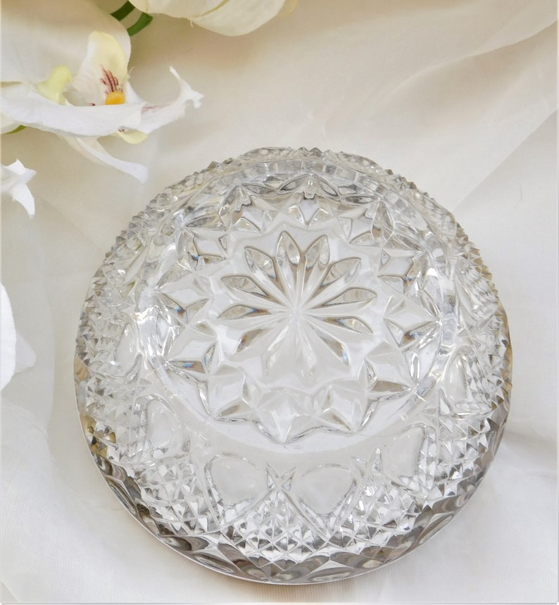 Pressed Carved Glass Bowl with Silver-Plated Rim Vintage Eales SauceDressing Bowl