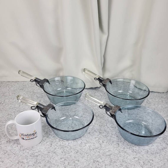Vintage Blue Pyrex Flameware Pots - Set of Four (4) - Detachable