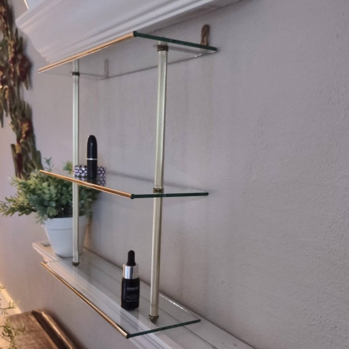Vintage 3Tier Glass Shelf Vanity Bathroom Office Etsy