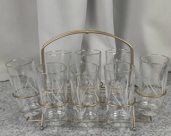 Vintage Wheat Glass Set with Caddy