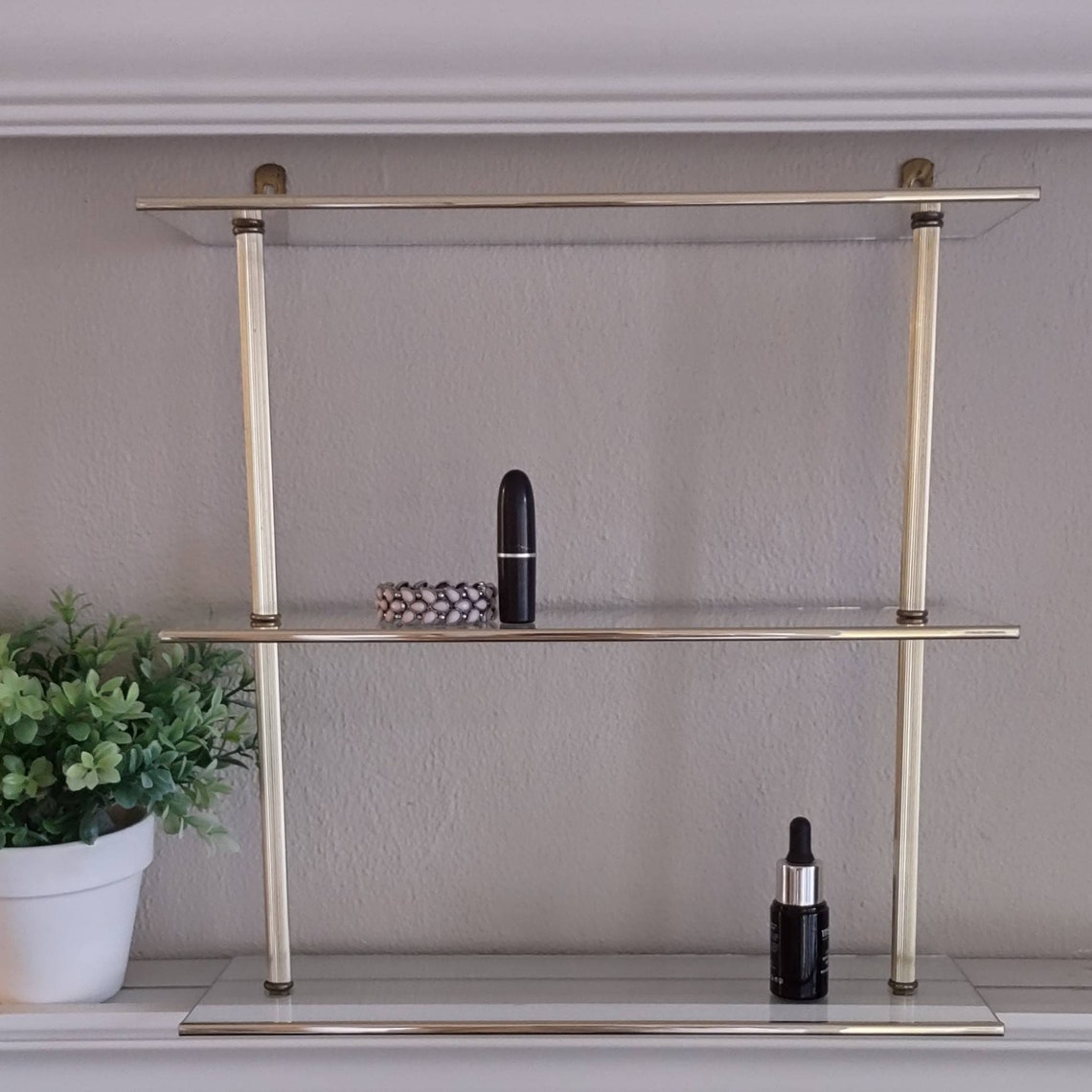 Vintage 3Tier Glass Shelf Vanity Bathroom Office Etsy