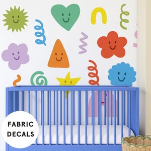 16 Huge Colourful Doodle Fabric Wall Stickers – Removable Abstract Shapes for Kids Bedroom, Nursery or Playroom – Easy Peel Kids Wall Decor