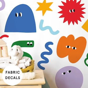 XL Colourful Doodle Fabric Wall Stickers – Removable Abstract Shapes for Kids Bedroom, Nursery or Playroom – Easy Peel Kids Wall Decor