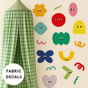 XL Colourful Doodle Fabric Wall Stickers – Removable Abstract Shapes for Kids Bedroom, Nursery or Playroom – Easy Peel Kids Wall Decor