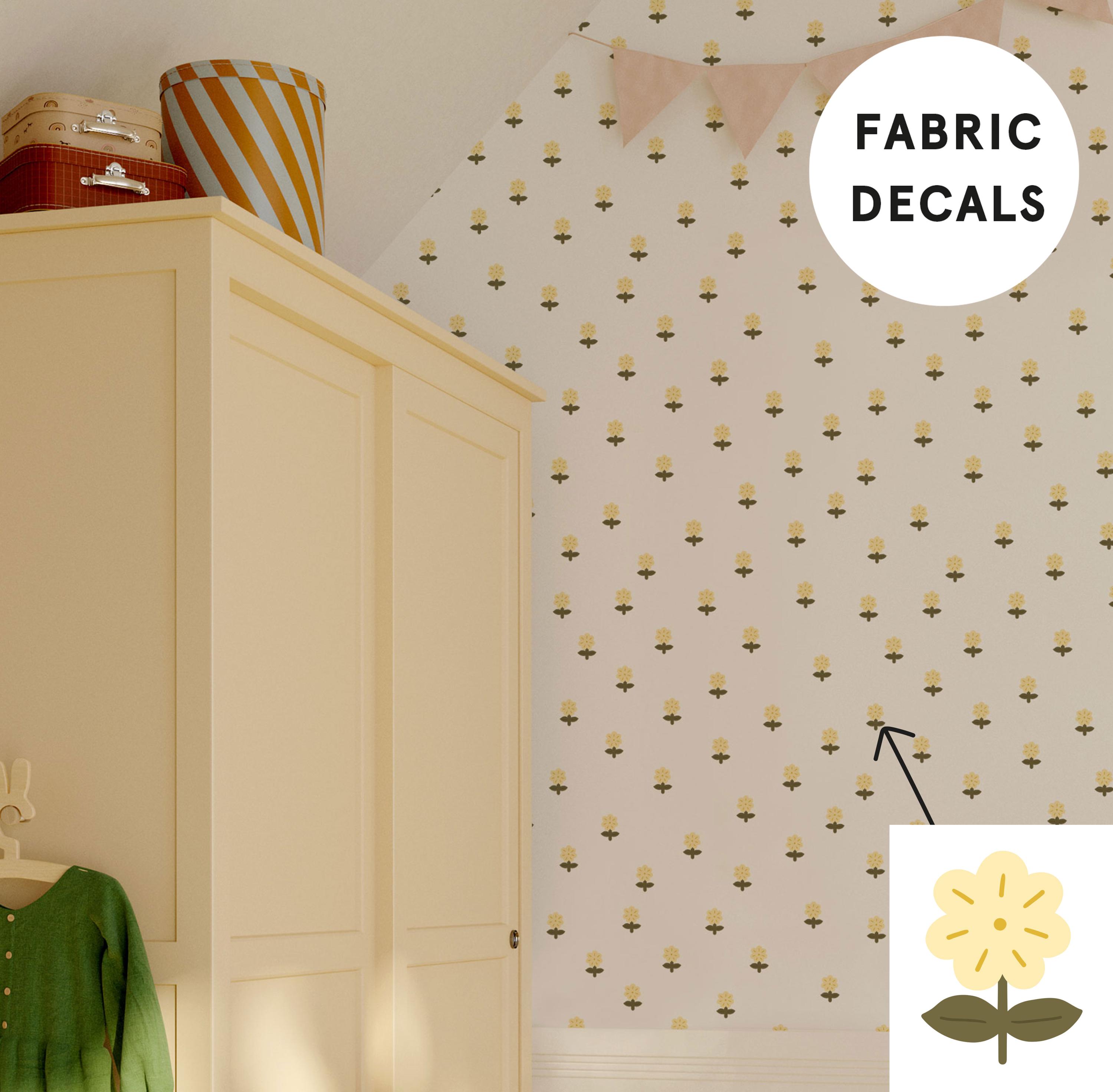 294 Fabric Butter Yellow Flower Wall Stickers – Vintage-inspired Removable Floral Wall Decals for Nursery, Playroom & Bedroom Decor