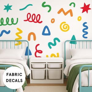23 Huge Colourful Doodle Fabric Wall Stickers – Removable Abstract Shapes for Kids Bedroom, Nursery or Playroom – Easy Peel Kids Wall Decor