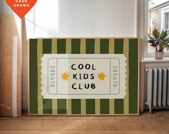 Ticket Stub: Cool Kids Club Art Print • Green Stripe Nursery Decor • Digital Download