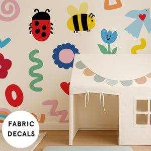 Enormi adesivi murali in tessuto con scarabocchi colorati per la cameretta delle bambine – Adesivi rimovibili staccabili e attaccabili