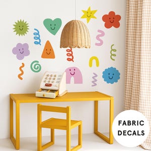 16 Large Colourful Doodle Fabric Wall Stickers – Removable Abstract Shapes for Kids Bedroom, Nursery or Playroom – Easy Peel Kids Wall Decor