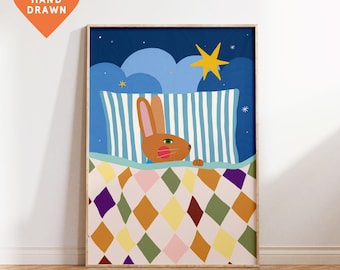 Whimsical Sleeping Rabbit Art Print