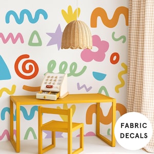 16 Huge Colourful Doodle Fabric Wall Stickers – Removable Abstract Shapes for a girls Bedroom, Nursery or Playroom Easy Peel Kids Wall Decor