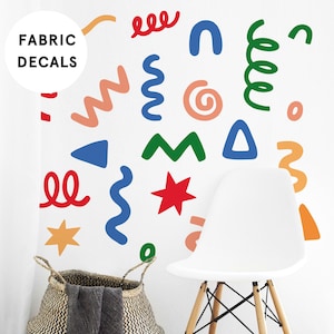 23 Colourful Doodle Fabric Wall Stickers – Removable Abstract Shapes for Kids Bedroom, Nursery or Playroom – Easy Peel Kids Wall Decor