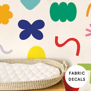 15 Large Colourful Doodle Fabric Wall Stickers – Removable Abstract Shapes for Kids Bedroom, Nursery or Playroom – Easy Peel Kids Wall Decor