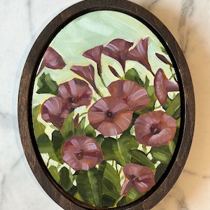 Morning Glory Oil painting on Framed Oval Baltic Birch