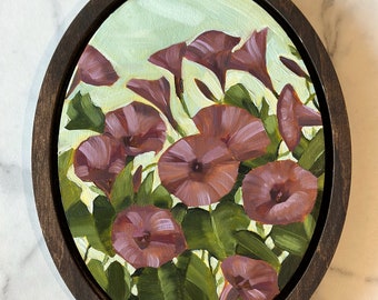 Morning Glory Oil painting on Framed Oval Baltic Birch