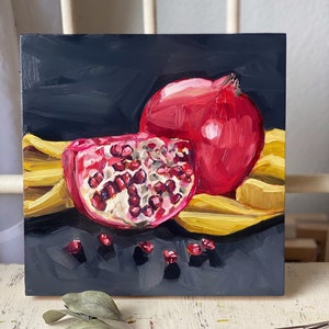 Pomegranates (8x8” oil painting on cradled wood)