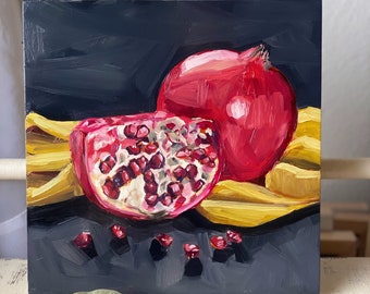 Pomegranates (8x8” oil painting on cradled wood)