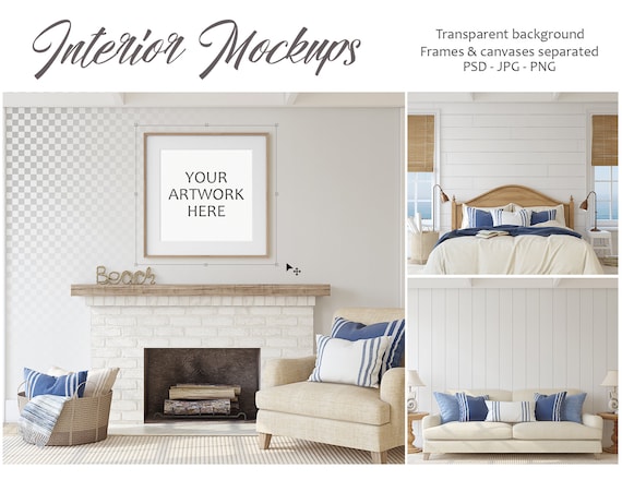 Download Interior Mockup Living Room Mockup Bedroom Mockup Fireplace Etsy PSD Mockup Templates
