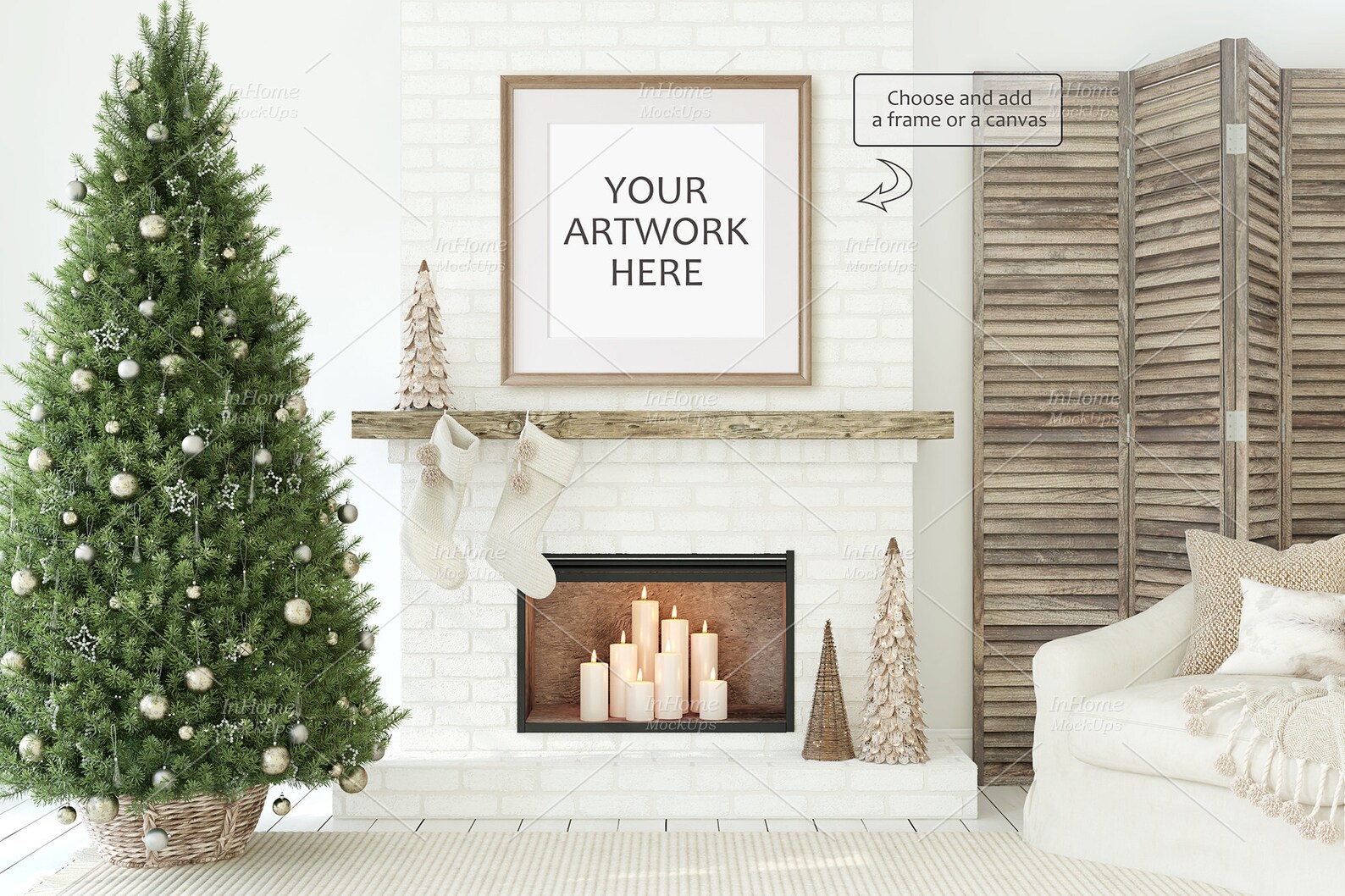 Rustic Christmas interior mockup frame mockup canvas