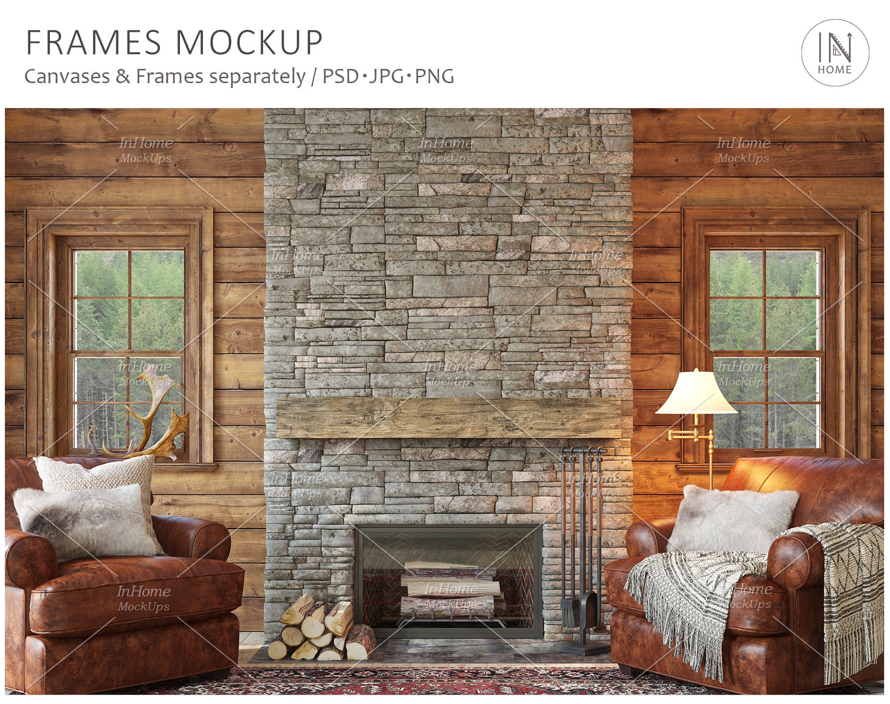 Download Ranch Fireplace Rustic Interior Mockup Frame Mockup Canvas Etsy