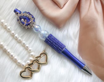 Bolígrafo con rosa azul real / Elegante bolígrafo hecho a mano con cristales / Regalo de papelería inspirado en la fe / Bolígrafo único para ella / Idea de regalo cristiano