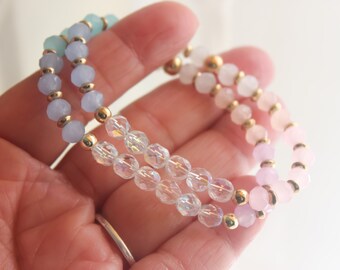 10 mm ブルー ピンク クラックルガラス ビーズ ブレスレット マルチ