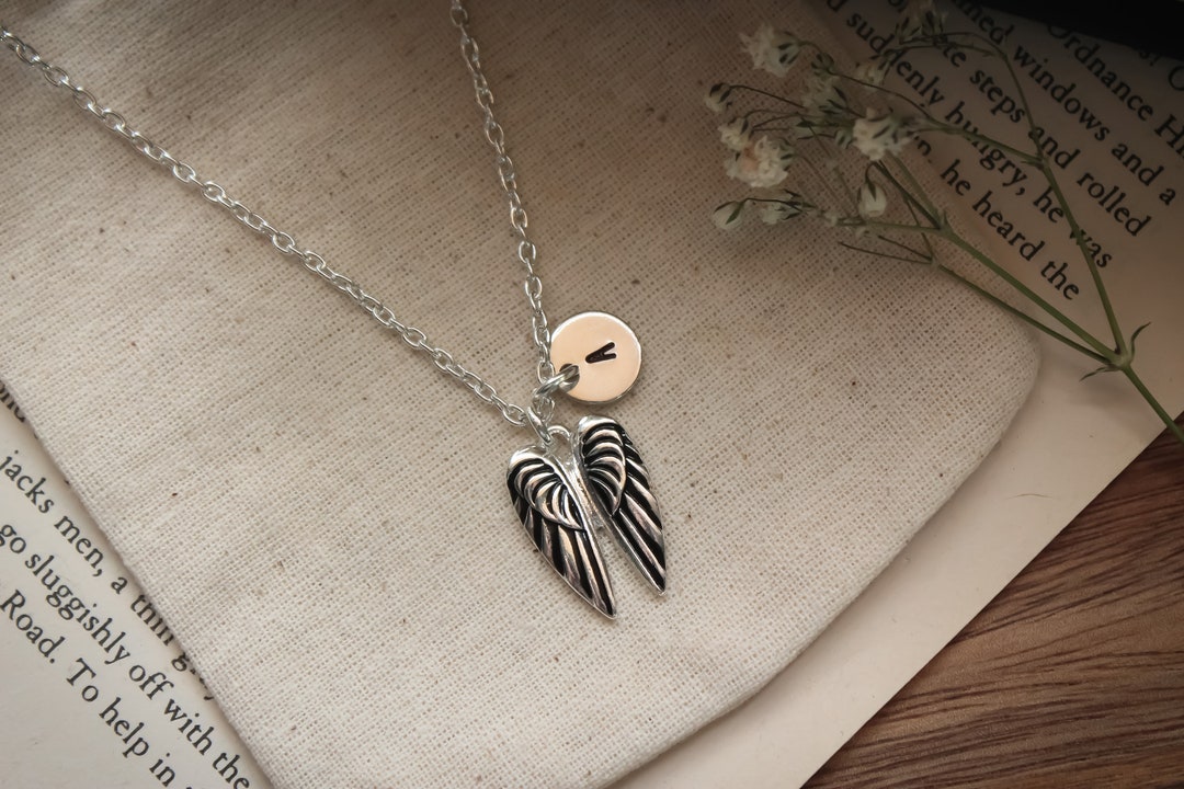Angel Initial Personalized Initial Silver Plated Angel Wing Charm Pendant Necklace ...