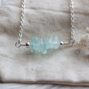 Women&#39;s Handmade Aqua Sea Glass Bar Necklace | Sea Glass Jewelry | Sea Glass Necklace | Beach Wedding Jewelry | Beach Glass Jewelry Gift