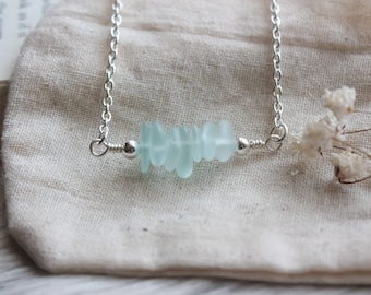 Women's Handmade Aqua Sea Glass Bar Necklace | Sea Glass Jewelry | Sea Glass Necklace | Beach Wedding Jewelry | Beach Glass Jewelry Gift