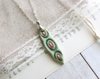 Handmade Ceramic Pendant Necklace: Silver Plated Boho Jewelry