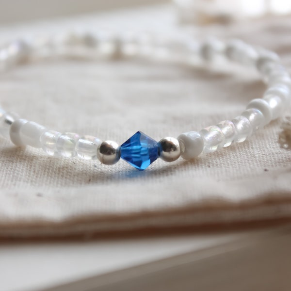 Sapphire Birthstone Seed Beaded Crystal Bracelet | Sapphire Jewelry | September Sapphire Birthstone Bracelet | Sapphire Jewelry Gift For Her