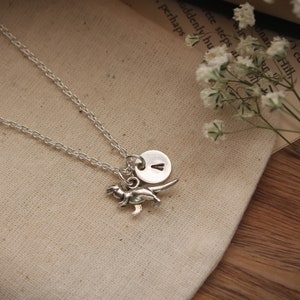 Personalized Initial Silver Dinosaur Charm Pendant Necklace | Dinosaur Jewelry | Dinosaur Charm Necklace | Personalized Dinosaur Jewelry