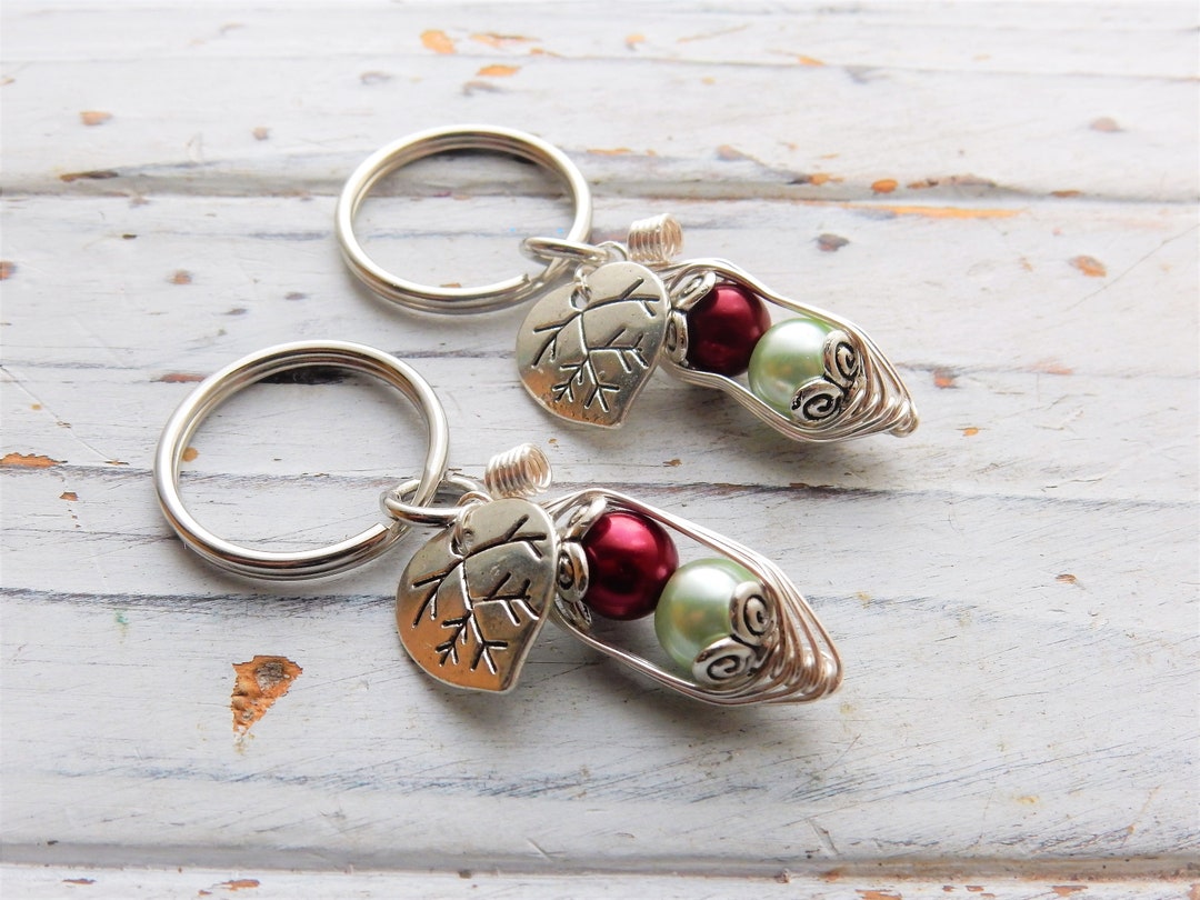 Personalized Set of Two Peas in A Pod Keychains Best Friend Gift Sister