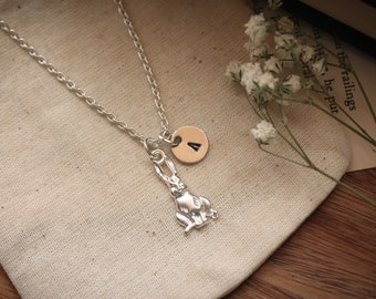 Personalized Initial Silver Bunny Rabbit Charm Pendant Necklace | Bunny Rabbit Charm Jewelry | Personalized Bunny Charm Jewelry Gift