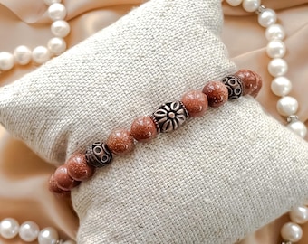 Women's Handmade Gold Sandstone Fall Designer Beaded Bracelet | Antique Floral Bronze Autumn Bracelet | Fall Acessories | Autumn Jewelry
