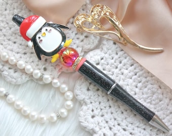 Handmade Christmas Penguin Designer Ballpoint Pen | Holiday Writing Gift | Stocking Stuffers | Christmas Stationery Journaling Pen | Gift