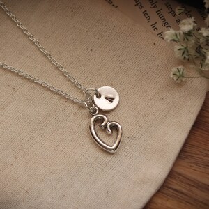 Personalized Initial Silver Heart Charm Pendant Necklace | Heart Initial Jewelry | Hand Stamped Heart Necklace | Personalized Gift For Mom