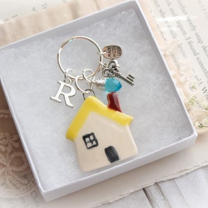 Personalized Initial And Birthstone Ceramic Yellow House Charm Keychain Personalized House Warming Keychain Personalized New Home Gift image 3