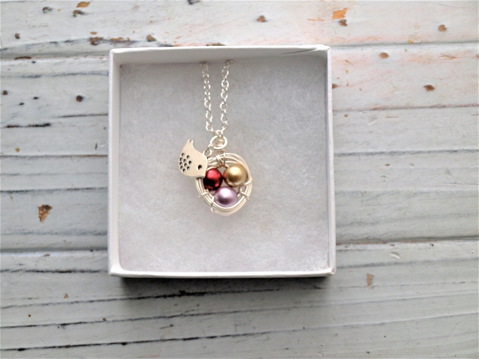 Personalized Bird Nest Family Birthstone Necklace Bird Nest Etsy