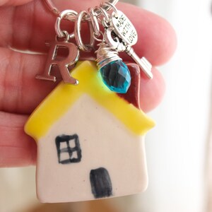 Personalized Initial And Birthstone Ceramic Yellow House Charm Keychain Personalized House Warming Keychain Personalized New Home Gift image 2