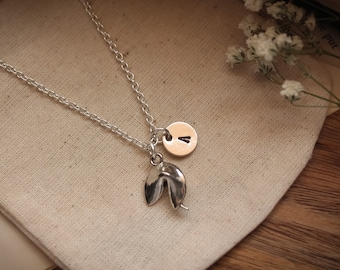 Personalized Initial Silver Fortune Cookie Charm Pendant Necklace |  Fortune Cookie Necklace | Personalized  Fortune Cookie Jewelry Gift